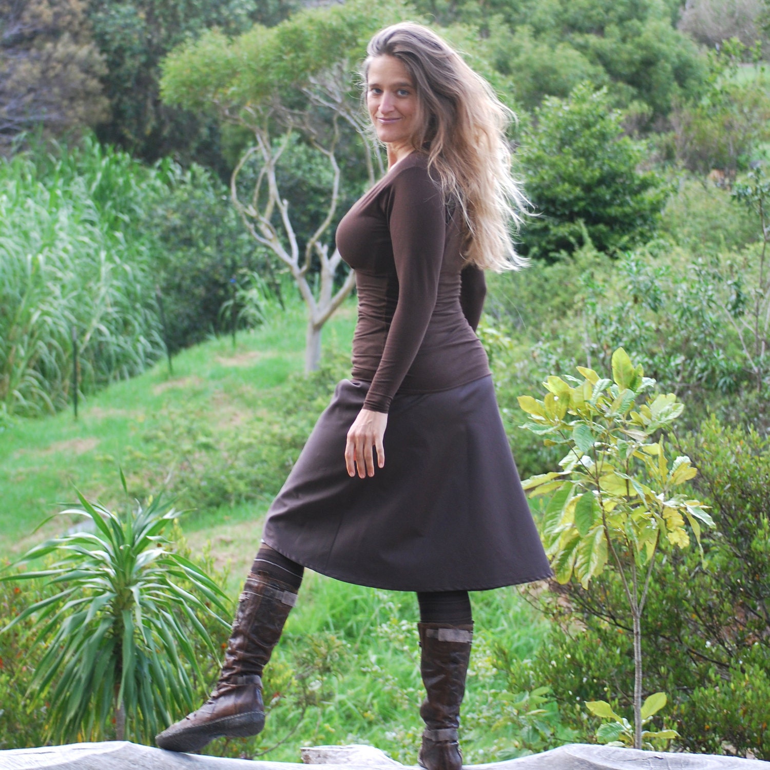 Womens Skirt - Aline Knee Length - Organic Cotton Floral Print - Eco Friendly - Organic Clothing