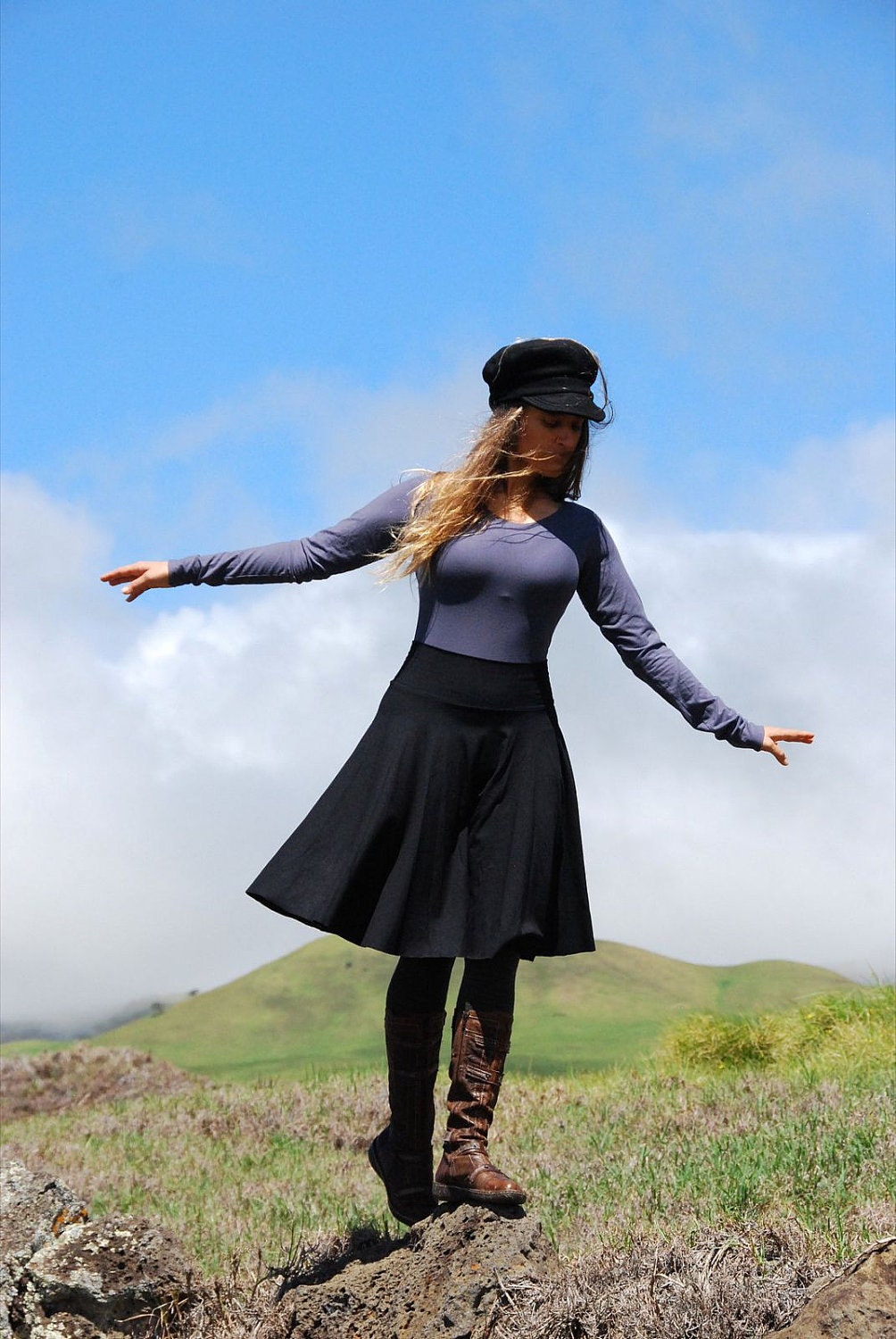 Womens Circle Skirt - Black Skirt - Organic Clothing - Eco Friendly - Several Colors Available