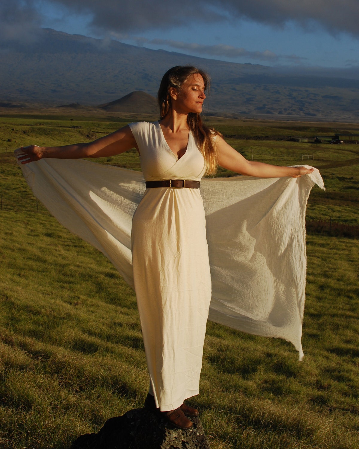 Eco Wedding Dress - Maxi Dress - Cap Sleeve - Organic Cotton Hemp Jersey - Natural Creme Color