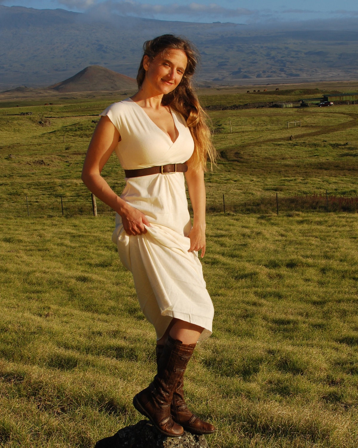 Eco Wedding Dress - Maxi Dress - Cap Sleeve - Organic Cotton Hemp Jersey - Natural Creme Color