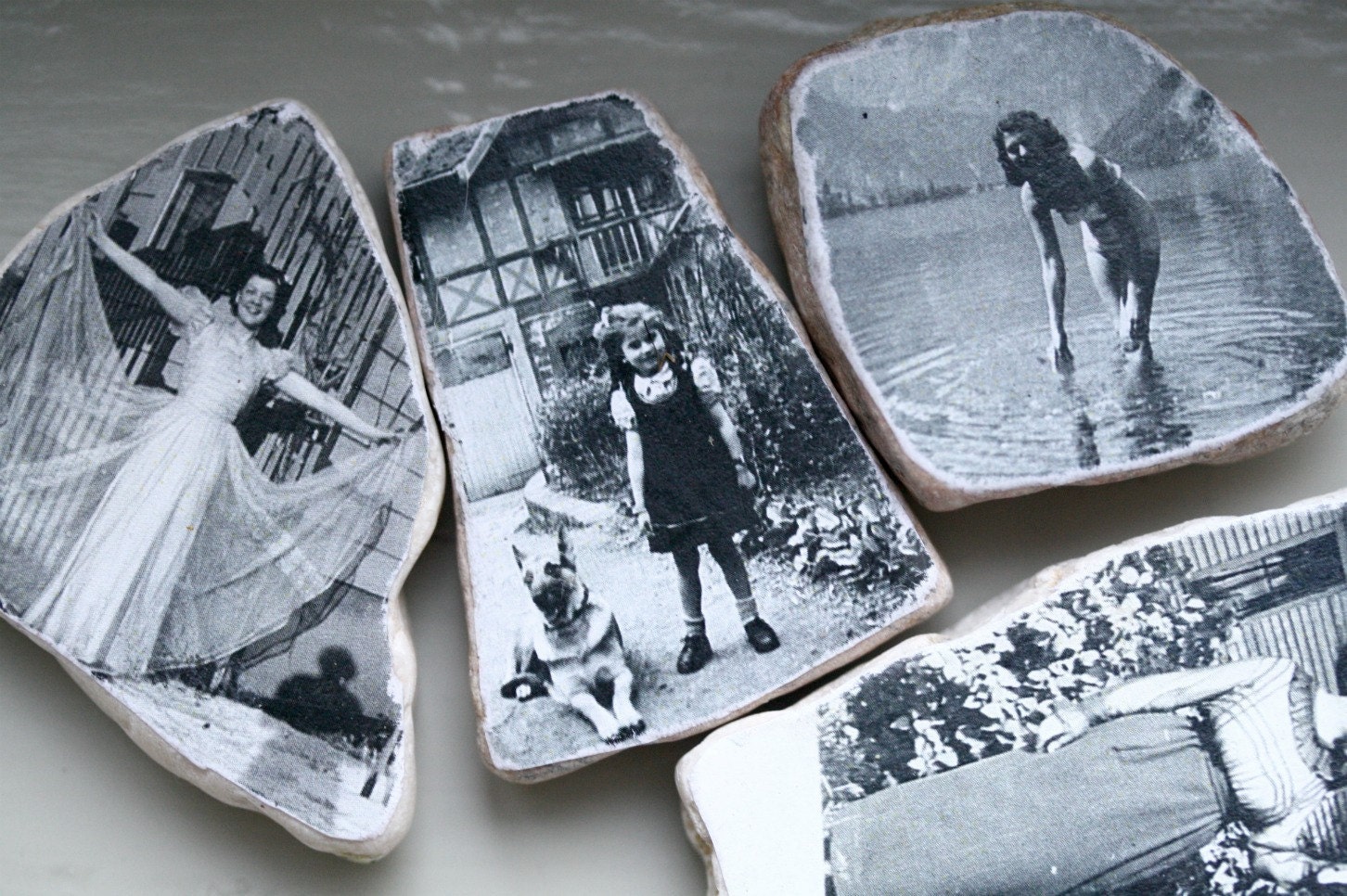 Frau and Fraeulein Vintage Photo Stones Set of 4