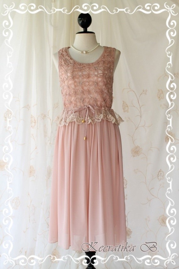 Sale Last Piece - Marie - Mid Maxi Dress Sweet Pastel Pink Nude Toned Lacy Top Sweet Glamorous Gorgeous Everyday Every Season Dress