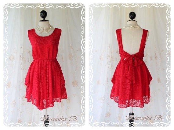 A Party - Cocktail Wedding Prom Party Dinner Night Bridesmaid Dress Gorgeous Burgundy Lace Deep Back Bow Tie Sexy Glamorous Mod Lady Style