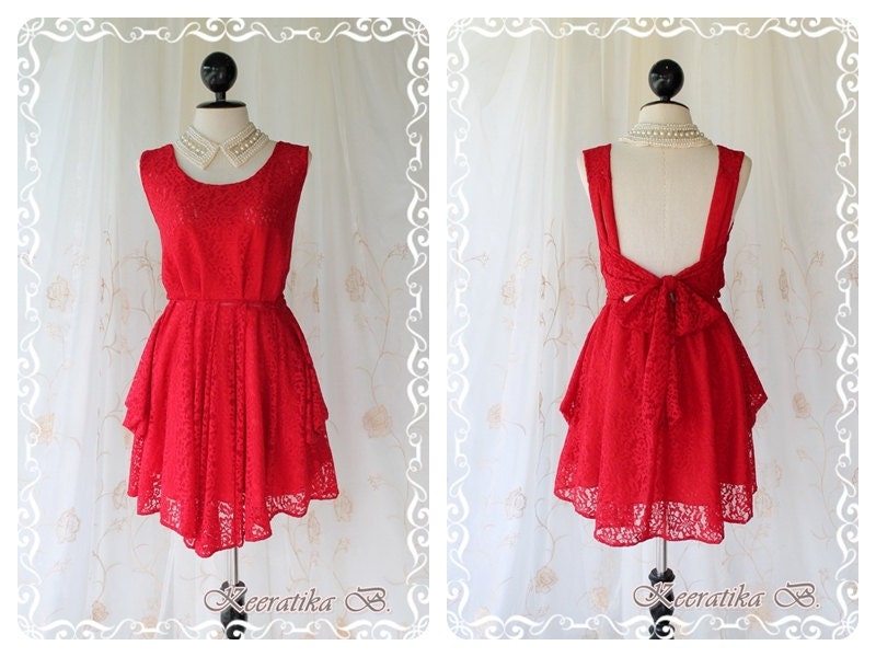A Party - Cocktail Wedding Prom Party Dinner Night Bridesmaid Dress Gorgeous Burgundy Lace Deep Back Bow Tie Sexy Glamorous Mod Lady Style