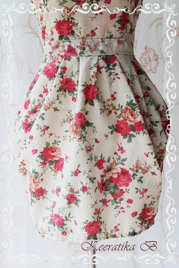 A Lovely Queen III - Strapless Classic Cocktail Dress Light Gold Playful Glamorous Floral Print Party Prom Wedding Bridesmaid Puffed Skirt
