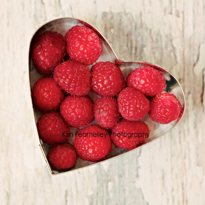 Raspberry Heart . 8x8 Fine Art Photography . food photography . fruit . red . heart . kitchen art . home decor . sweet . tart . fpoe - kimfearheiley