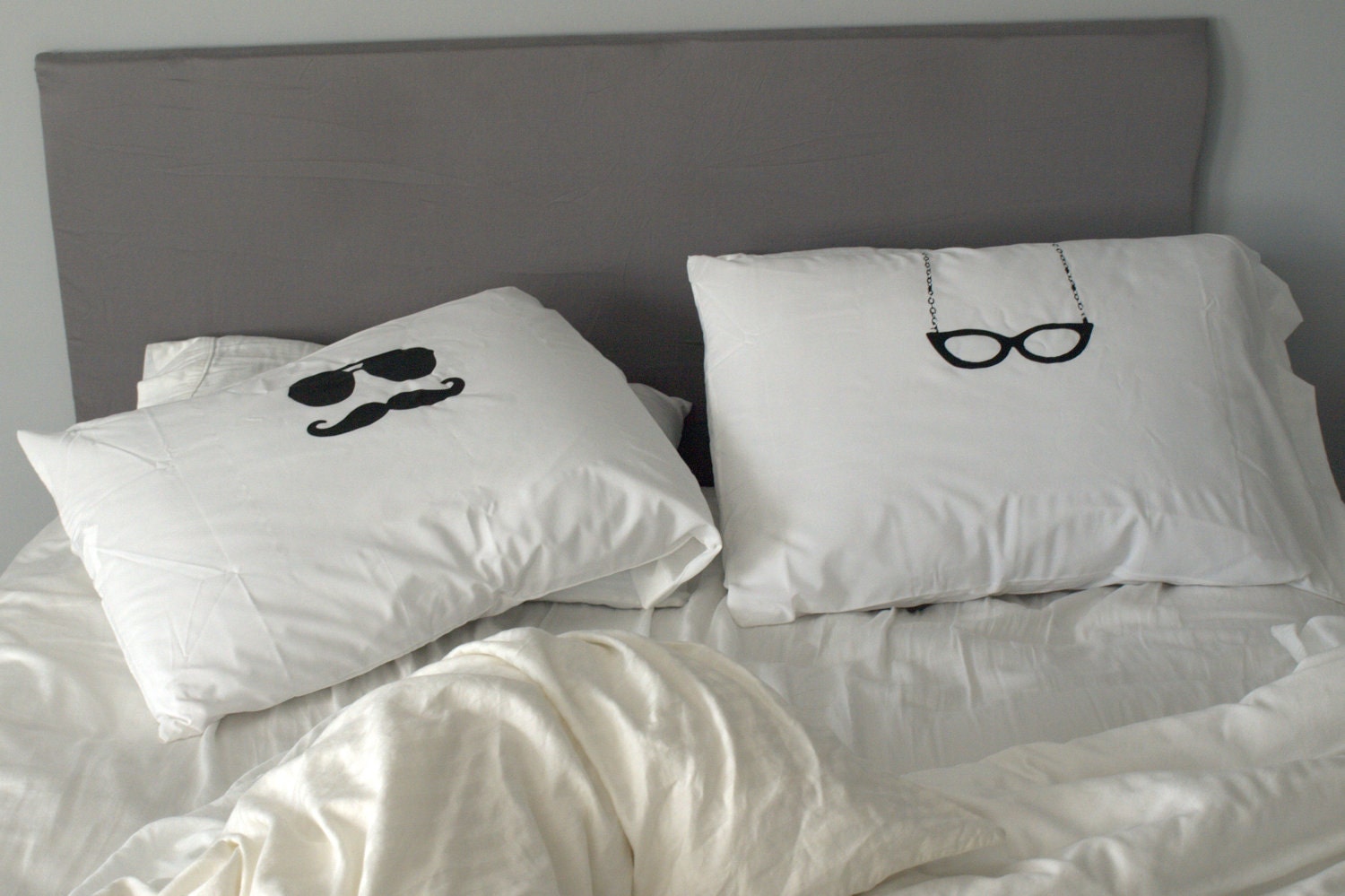 His and Hers Pillows, Cool Pillow Cases, Glasses Pillow, Unique Pillow Case Set, Love Pillow Cases