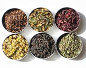 Organic Herbal Tea Sampler - 6 fragrant herbal certified organic loose teas / no caffeine - soothing and relaxing tea gift set