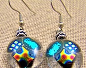 Dichroic Dangle Earring - Teal Copper Gold Black Halo Window Drop FX - Surgical Steel French Wire Convert to Clip-on