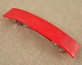 Tiffany Glass Barrette - 3.5" / 9cm - Bright Solid Tomato Red Fused Glass - Christmas Design Stained Glass