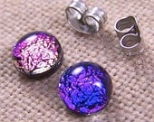 Tiny Dichroic Stud Post Earrings - 1/4" 7mm - PINK Magenta BLUE Fused Glass Dichro Dot Studs - CHaNGE CoLoRS