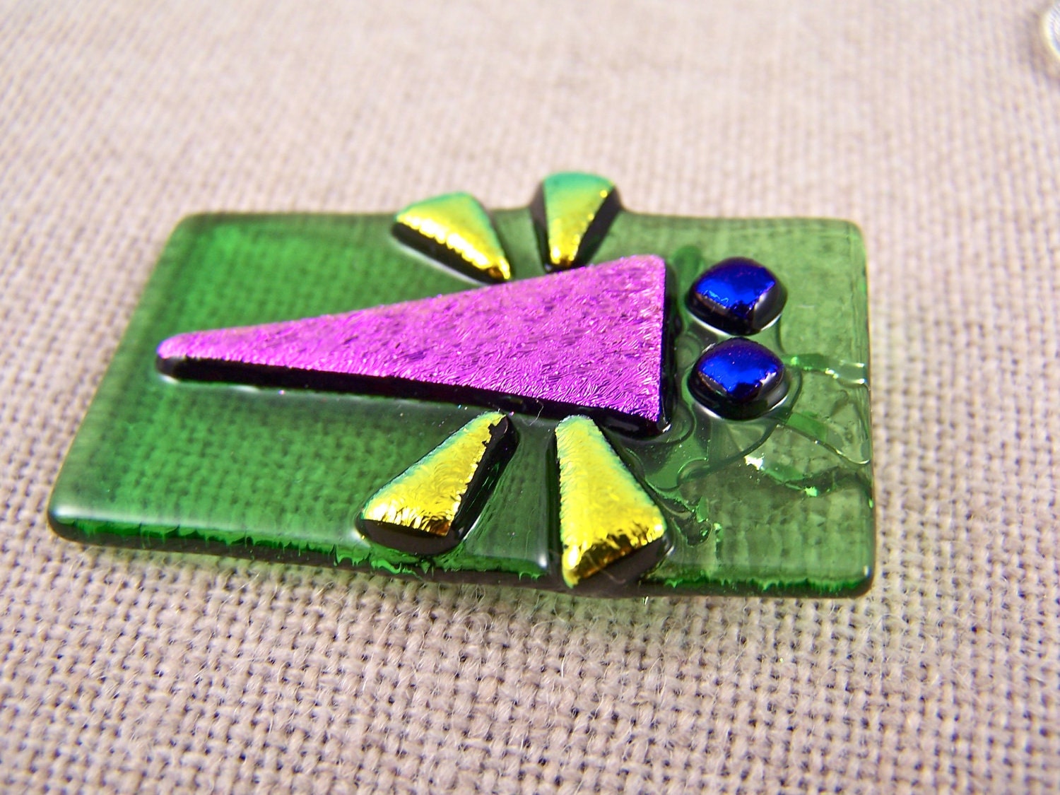 Dragonfly Dichroic Pin AND Pendant - Lime Green Hot Pink Gold & Blue Fused Glass