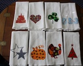 Set of 8 Holiday Kitchen Towels, Birthday, Valentines, St Patricks, Easter, 4th of July, Halloween, Thanksgiving, Christmas