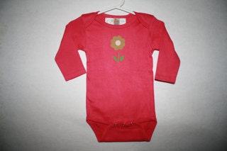 Dark Pink Long Sleeved Onesie with a Flower Applique Sized 3-6M, 6-12M & 12-18M