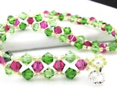 Fuchsia and Peridot Woven Crystal Bracelet