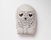Silk screen print OWL PILLOW vintage inspired