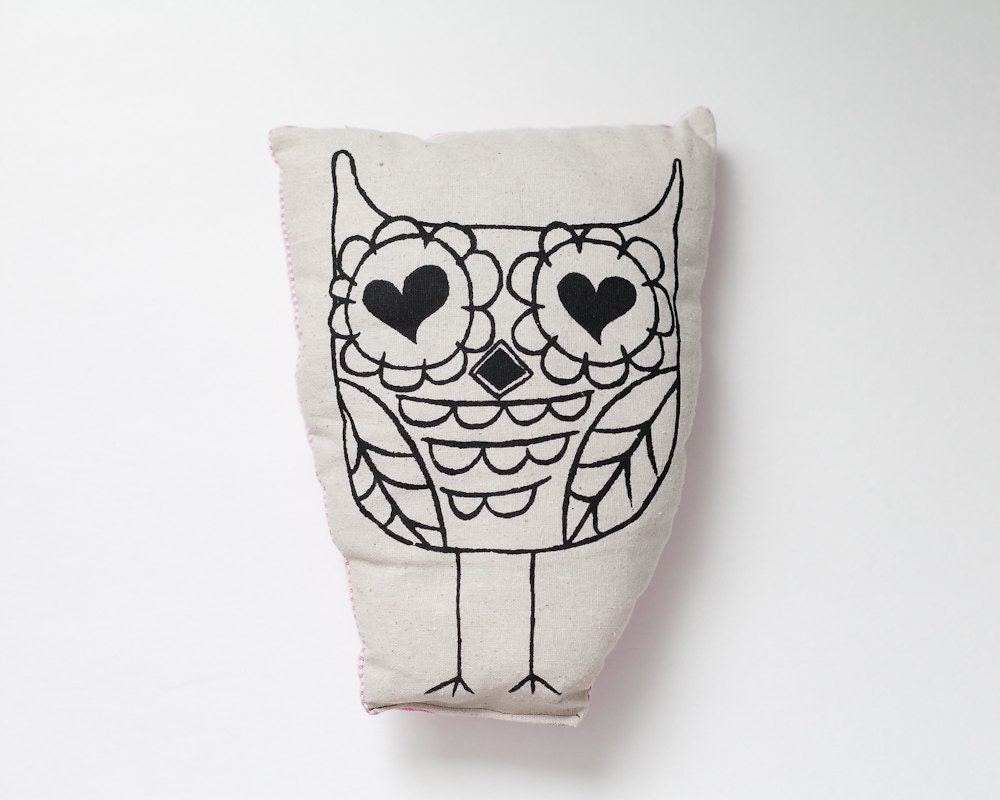 Silk screen print Retro OWL PILLOW