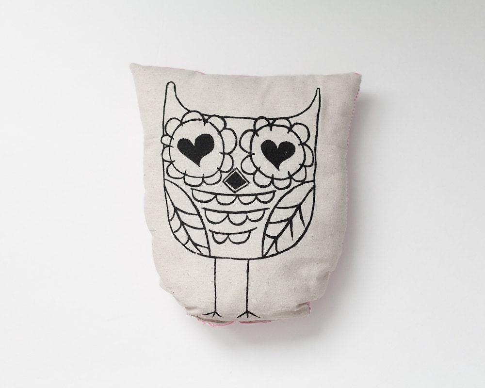 Silk screen print Retro OWL PILLOW cozy