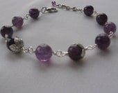 Amethyst Bracelet - Silver Chain - Purple Beads - Healing Stone - February Birthstone - One Size Fits - Ready to Ship  B003