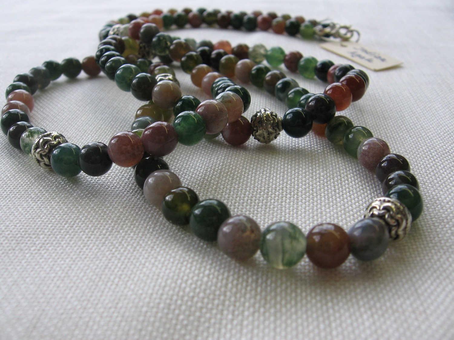 Indian Agate NECKLACE - Long OR Short - Fancy Jasper Silver Pewter Beads - Green Blue Brown Pink Purple - Ready to Ship N084