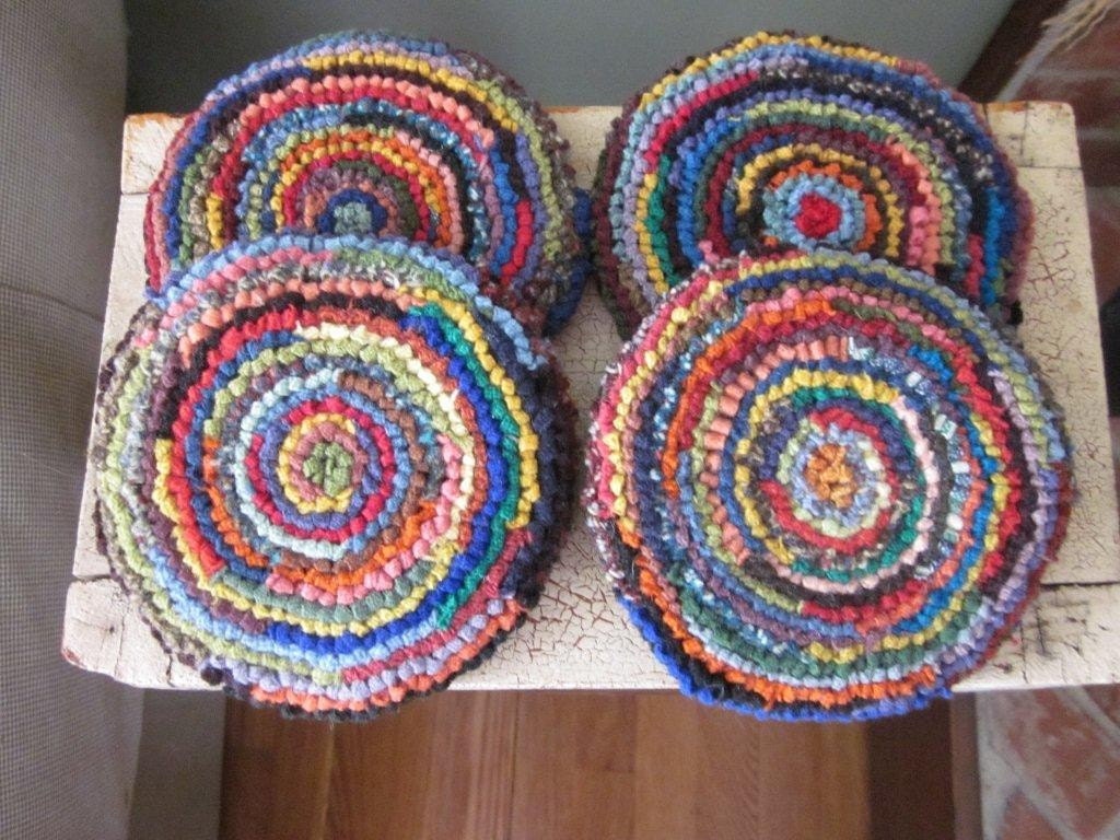 Wool Mug Rugs - Set of Four Hooked Rug Coasters