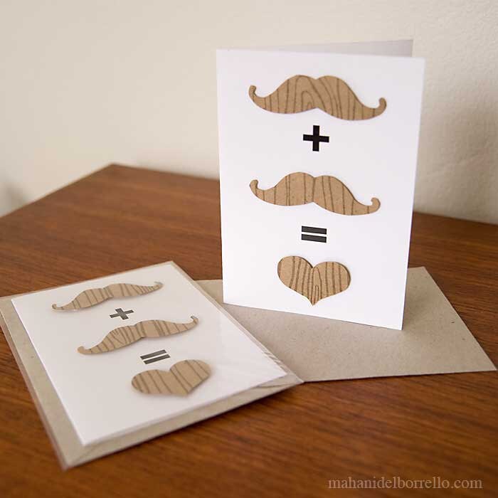 Greeting Card - Wood Grain Love Equation (moustache plus moustache)