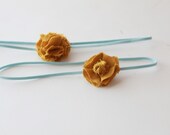 Linen Mustard Flower and Light Blue Headband- Choose Flower style and size.