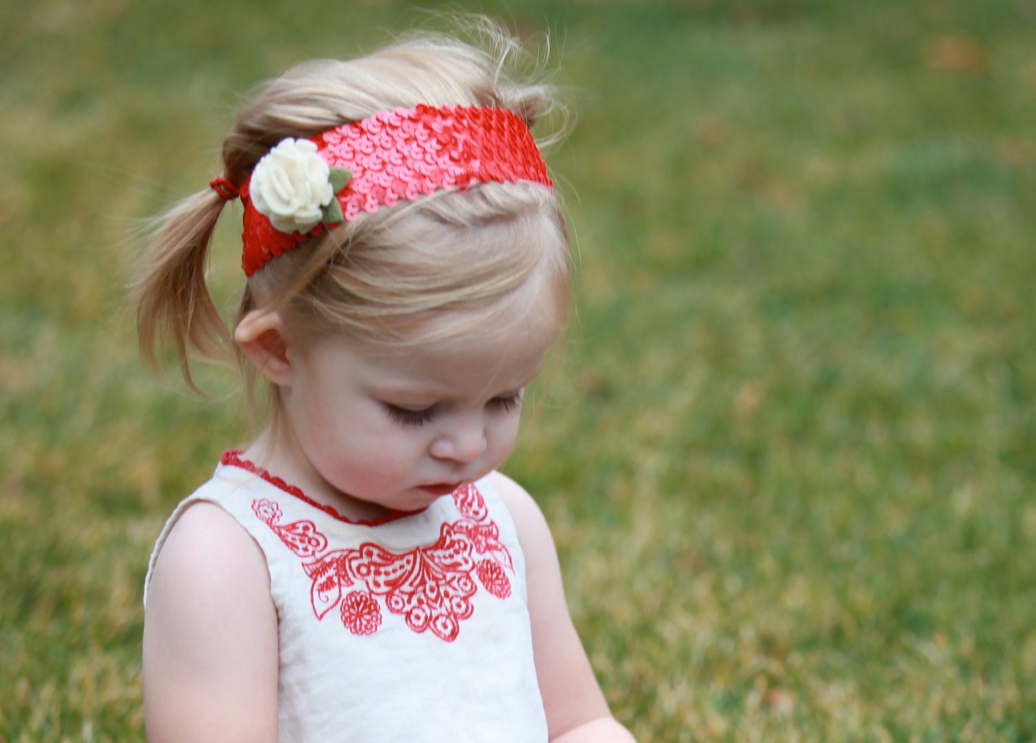 Glamorous Red Sequin Flowers and Bow Headband- Infant to Toddler- Two Styles