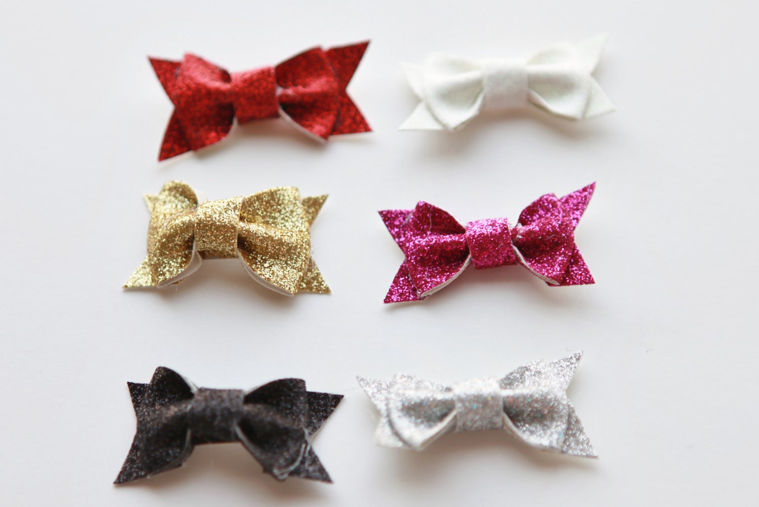 Glitter Glam Tiny Bows Set of 6: Choose from Nine Colors