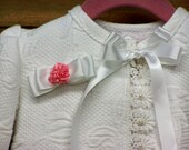Matelassé Jacket Upcycled- White Venise Lace Pearls Feminine Little Girls Cotton Jacket - size 3/4