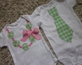 Brother and sister combo, applique tie and applique necklace