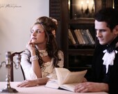 Rococo inspired silk top blouse with ruffles and bows