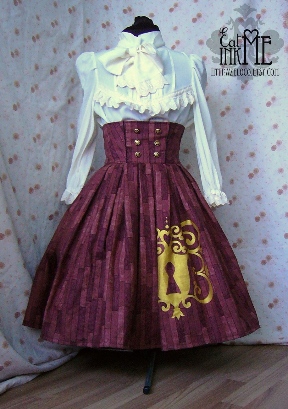 Hidden Secrets steampunk lolita neovictorian skirt with gold print