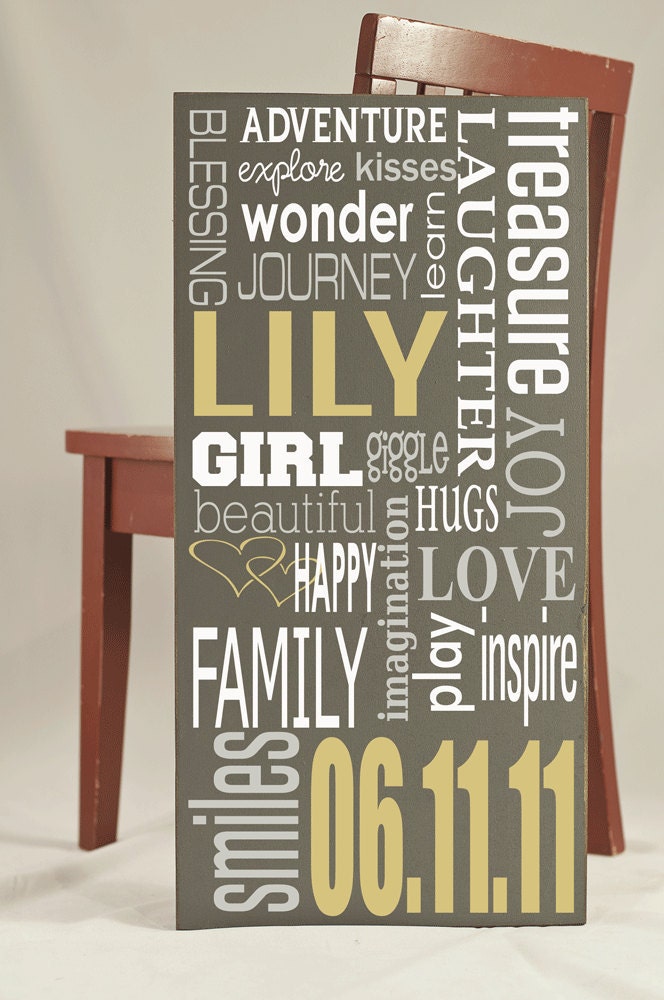 Subway Art Wooden Sign - Personalized Children's Art Board for Girls- Typography Word Art  - Your Choice of Color