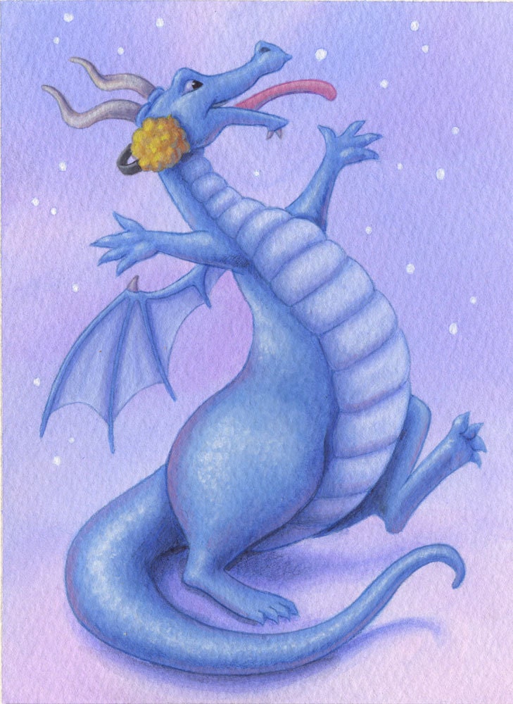 Cool Dragon Catching Snowflakes - Original Illustration