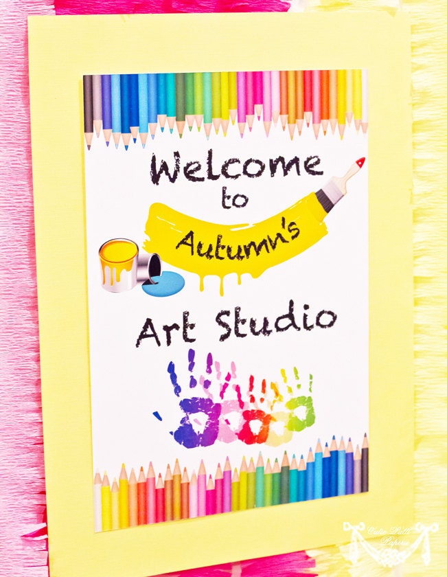 Art Party Rainbow Party Amy Atlas Featured - PRINTABLE WELCOME Door SIGN -Cutie Putti Paperie
