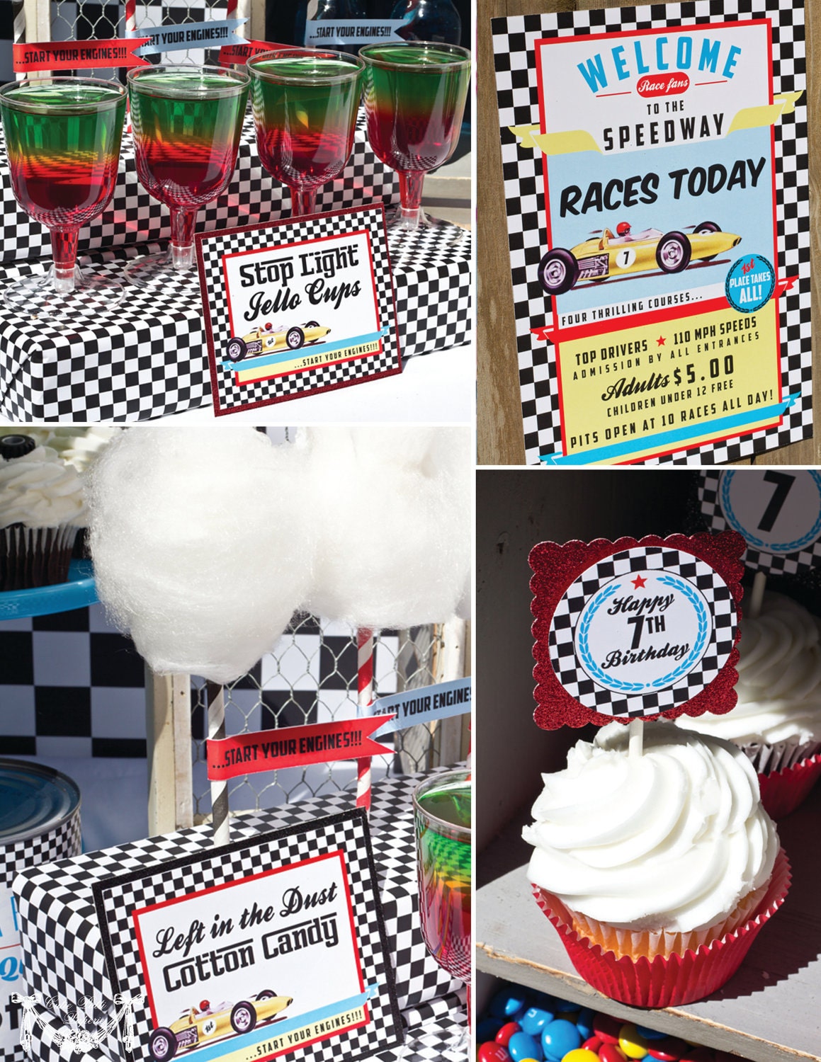 Race Car Party, Vintage Race Car Party - 2inch PRINTABLE FAVOR TAGS - Cutie Putti Paperie