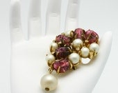 Vintage Brooch Lavendar Art Glass Beads Dangle