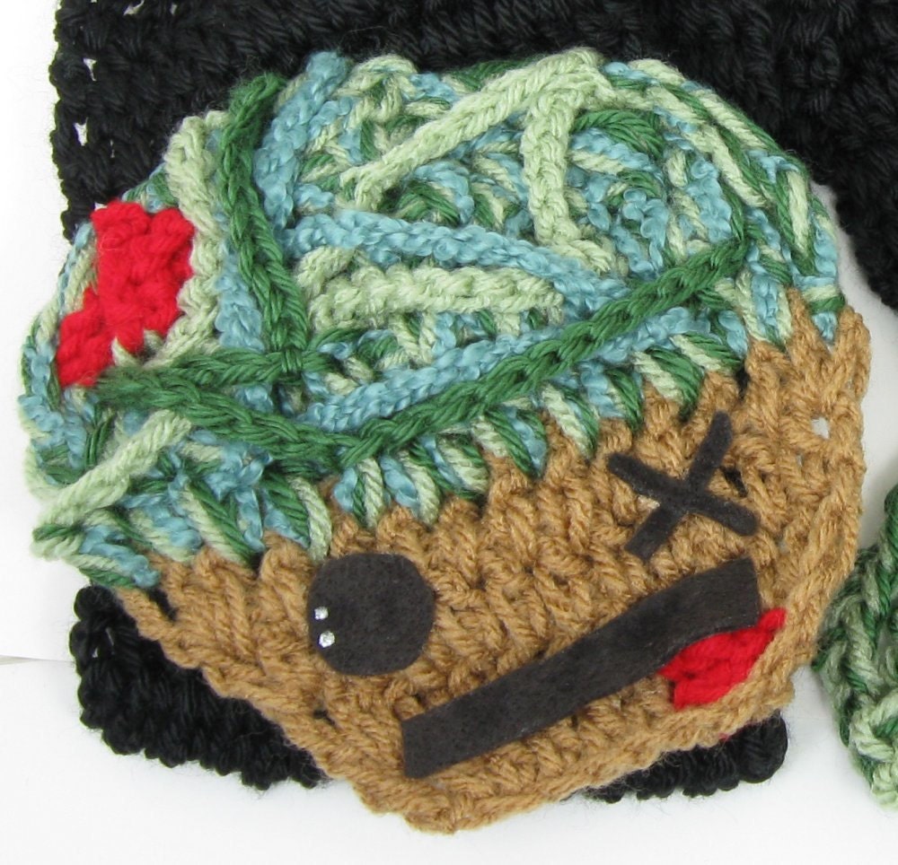 Cupcake Zombie Scarf Horror Unique Scary Kawaii Green Black Crochet Winter Warm