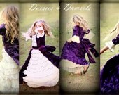 Plum flower girl rosette dress,  with ivory chiffon ruffles, Victorian Marie Anntoinette style