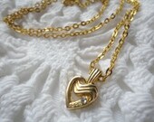 Vintage Gold Heart Pendant on a Chain with Rhinestone
