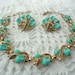 Vintage Necklace Earrings - Trifari Pebble Beach -Turquoise Gold Rhinestone Thermoset