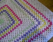Crochet Blanket - Large Square style blanket with  pinks, green, lavender, bright yellow, white      id 738 (226) nannycheryl original