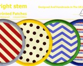 Bright Stem Fashion Accessories 4 Sew On Patches Cloth Badges Vintage Patterns Polka Dots, Zig Zags and Stripes