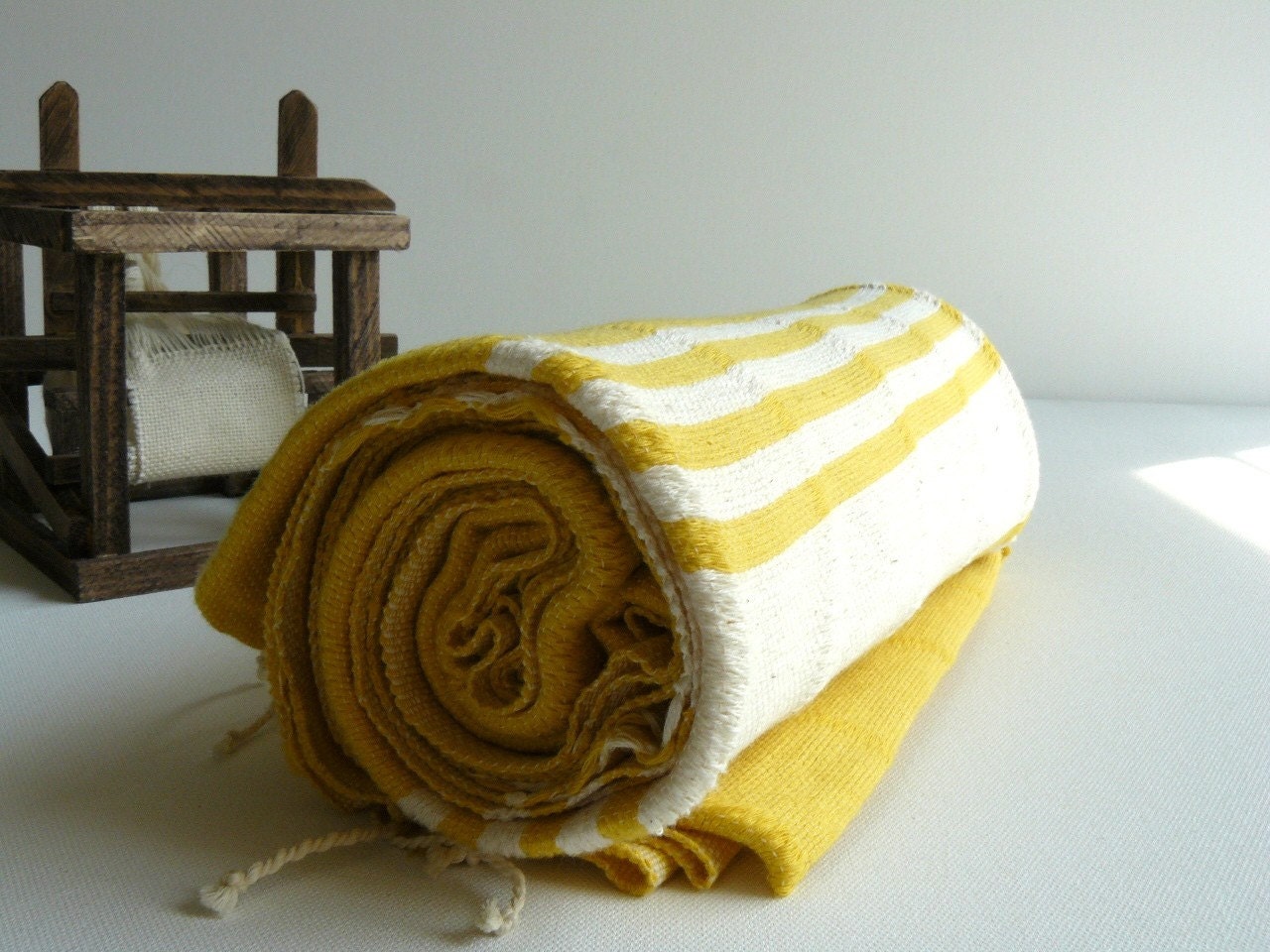 TurKish BaTh ToWel -Beach Towel  The Ephesus PesHteMal  - Yellow - Ivory Stripes
