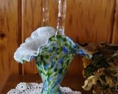Rare Fabulous Fenton Glass Basket Vasa Murrhina Green Adventurine Basket