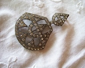 Fabulous Antique 1920's Art Deco Silver Rhinestone Brooch