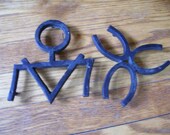 Primitive Americana Two Rare Wilton Cast Iron Trivets Mad Dog & Lame Horse