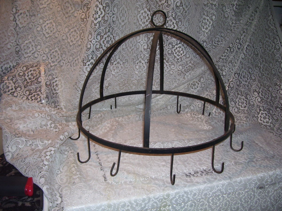 Sale Antique Primitive Large Wrought Iron Pot Rack Hanger with 12 Hooks Rustic Country Farmhouse