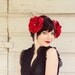 Red Feather Headress with Roses & Silver Pheasant Feathers - ROSE RED